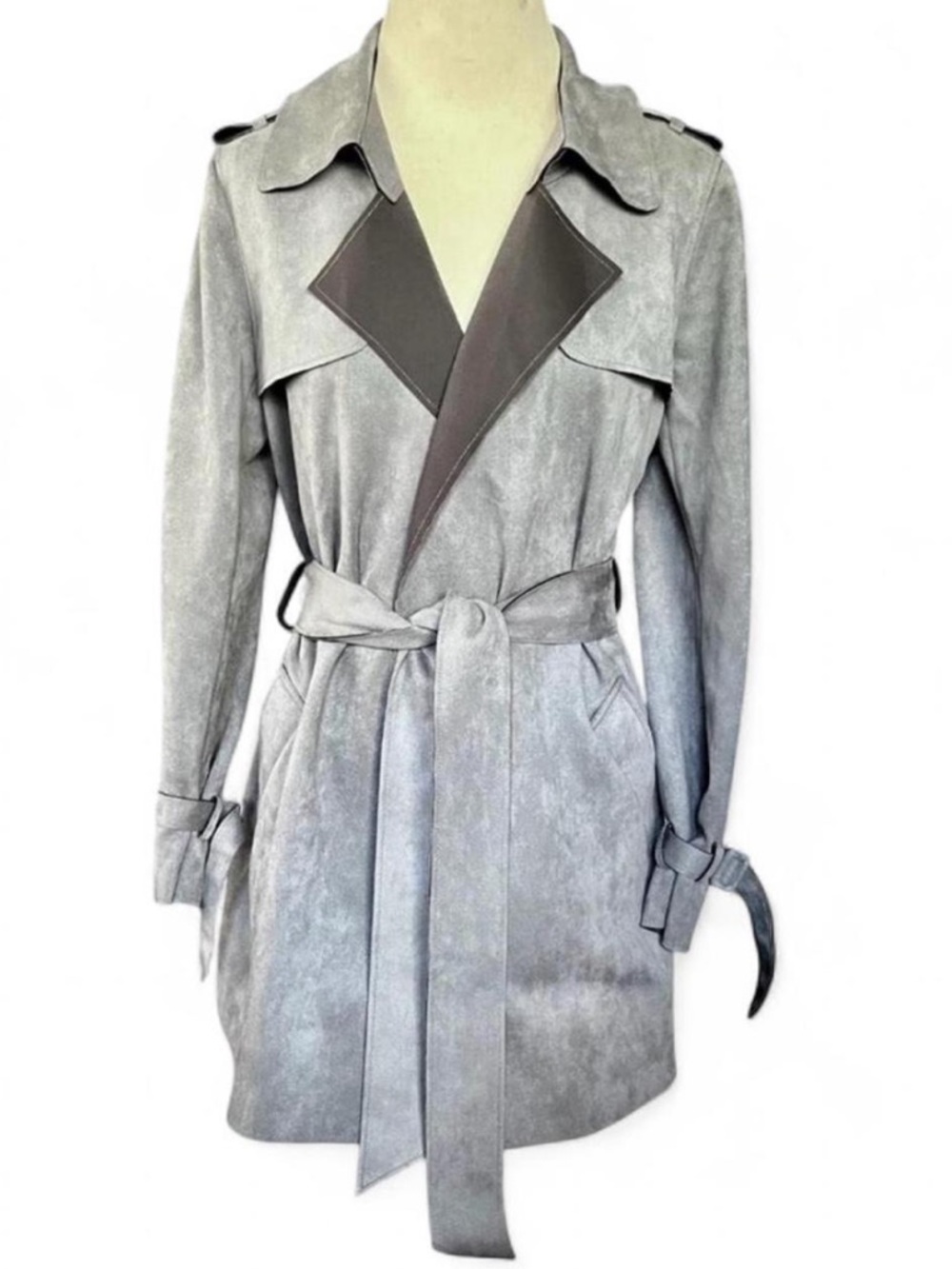 NWOT LOVE TOKEN GREY SUEDE TRENCH SZ M
